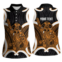 Karaka Aotearoa Atua Tumatauenga Personalised Women Sleeveless Polo Shirt Maori God Of War Tiki With Taiaha LT14 - Polynesian Pride