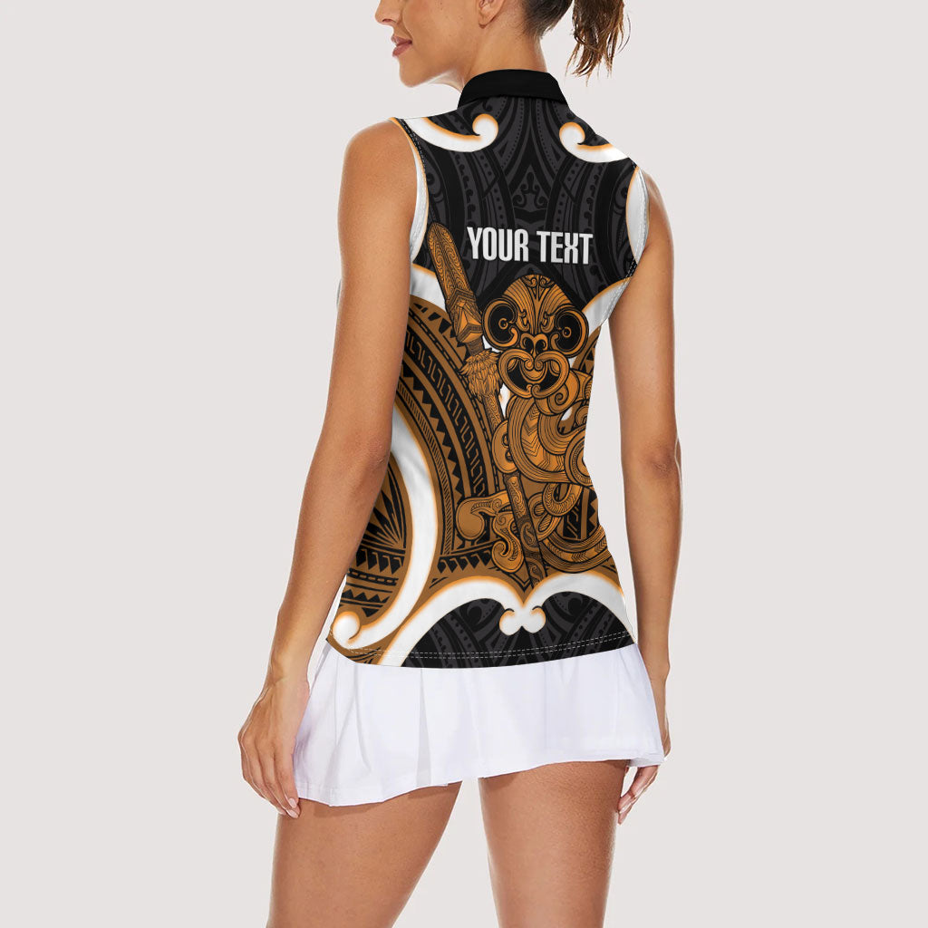 Karaka Aotearoa Atua Tumatauenga Personalised Women Sleeveless Polo Shirt Maori God Of War Tiki With Taiaha LT14 - Polynesian Pride