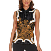 Karaka Aotearoa Atua Tumatauenga Personalised Women Sleeveless Polo Shirt Maori God Of War Tiki With Taiaha LT14 - Polynesian Pride
