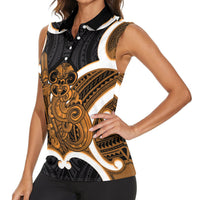 Karaka Aotearoa Atua Tumatauenga Personalised Women Sleeveless Polo Shirt Maori God Of War Tiki With Taiaha LT14 - Polynesian Pride