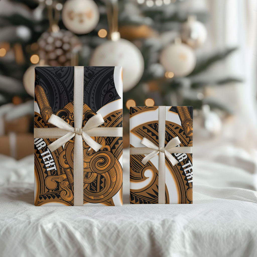 Karaka Aotearoa Atua Tumatauenga Personalised Wrapping Paper Maori God Of War Tiki With Taiaha LT14 - Polynesian Pride