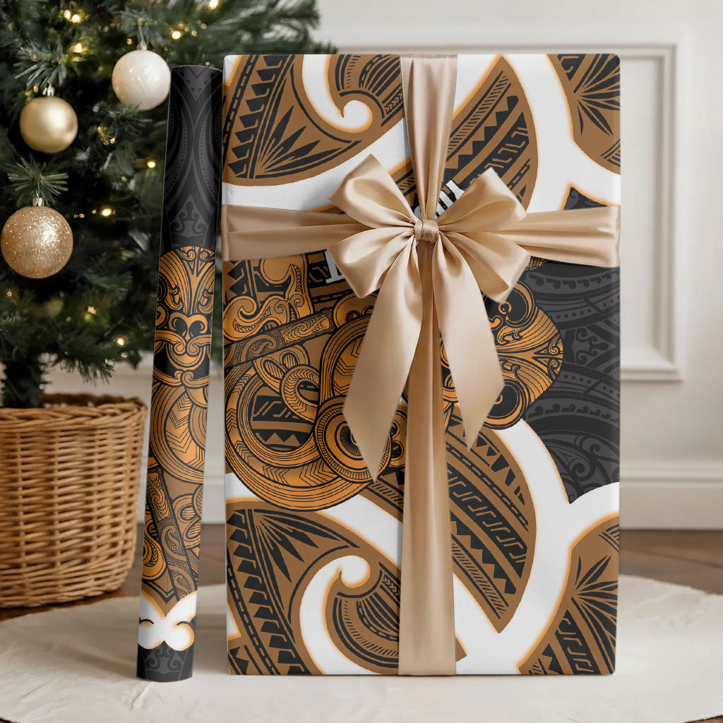 Karaka Aotearoa Atua Tumatauenga Personalised Wrapping Paper Maori God Of War Tiki With Taiaha LT14 - Polynesian Pride