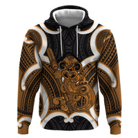 Karaka Aotearoa Atua Tumatauenga Personalised Zip Hoodie Maori God Of War Tiki With Taiaha LT14 Pullover Hoodie Orange - Polynesian Pride