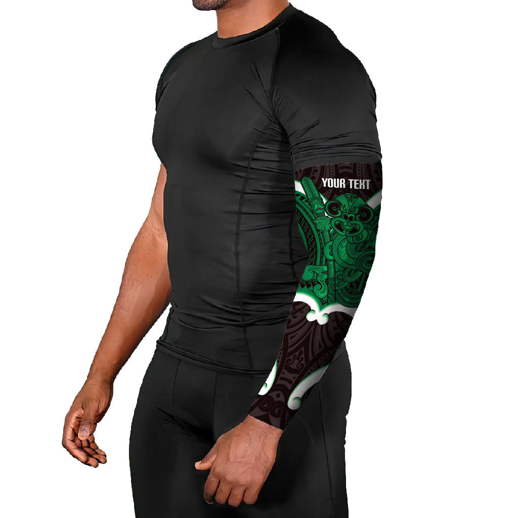 Kakariki Aotearoa Atua Tumatauenga Personalised Arm Sleeves Maori God Of War Tiki With Taiaha LT14 - Polynesian Pride