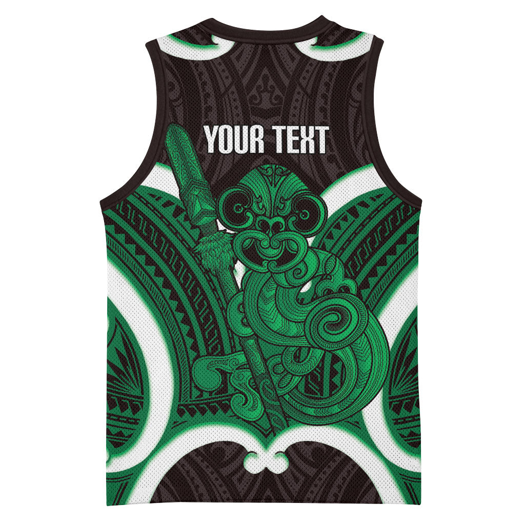 Kakariki Aotearoa Atua Tumatauenga Personalised Basketball Jersey Maori God Of War Tiki With Taiaha LT14 - Polynesian Pride