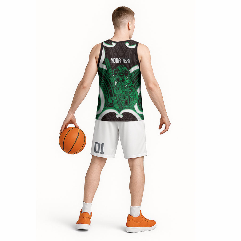 Kakariki Aotearoa Atua Tumatauenga Personalised Basketball Jersey Maori God Of War Tiki With Taiaha LT14 - Polynesian Pride