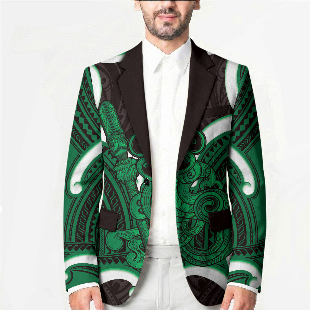 Kakariki Aotearoa Atua Tumatauenga Personalised Blazer Maori God Of War Tiki With Taiaha LT14 - Polynesian Pride