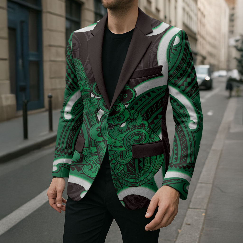 Kakariki Aotearoa Atua Tumatauenga Personalised Blazer Maori God Of War Tiki With Taiaha LT14 - Polynesian Pride