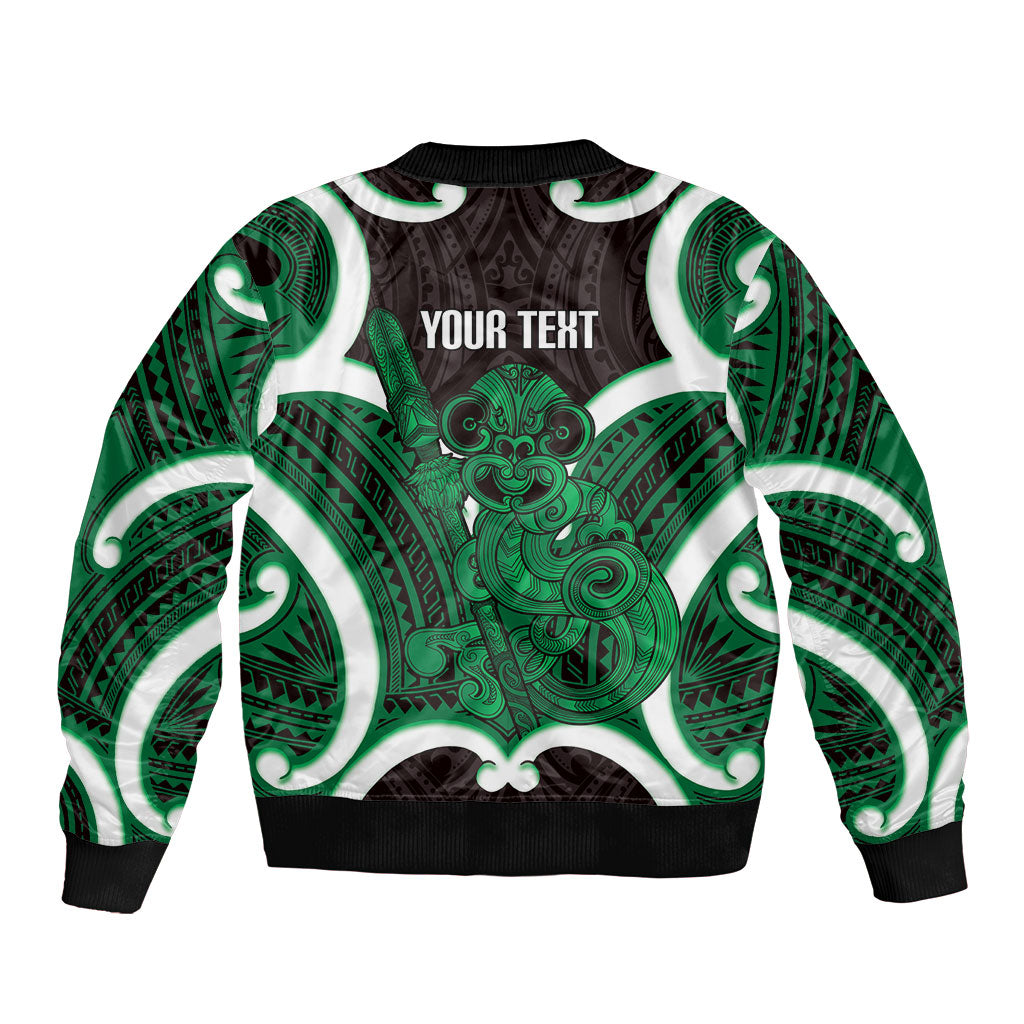 Kakariki Aotearoa Atua Tumatauenga Personalised Bomber Jacket Maori God Of War Tiki With Taiaha LT14 - Polynesian Pride