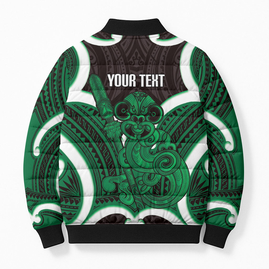 Kakariki Aotearoa Atua Tumatauenga Personalised Bomber Puffer Jacket Maori God Of War Tiki With Taiaha LT14 - Polynesian Pride