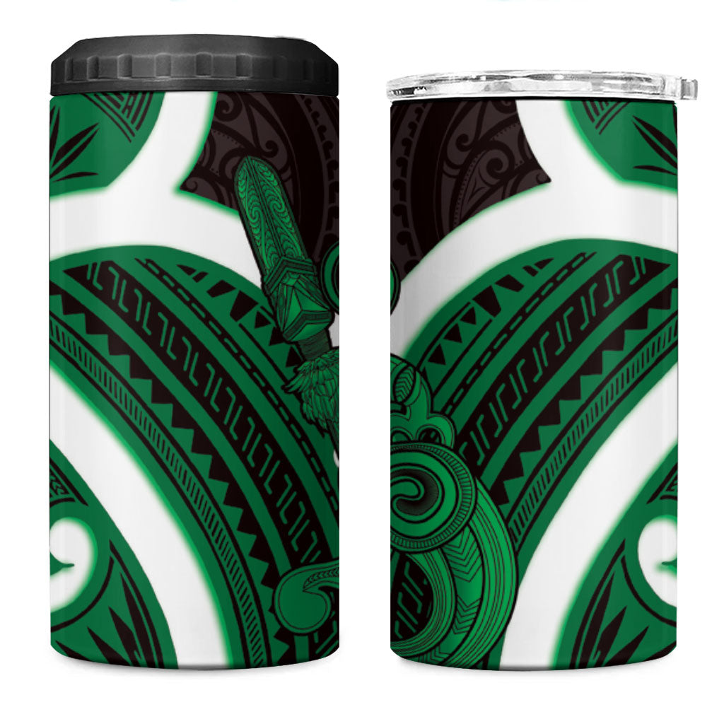 Kakariki Aotearoa Atua Tumatauenga 4 in 1 Can Cooler Tumbler Maori God Of War Tiki With Taiaha LT14 One Size: 16 oz Green - Polynesian Pride