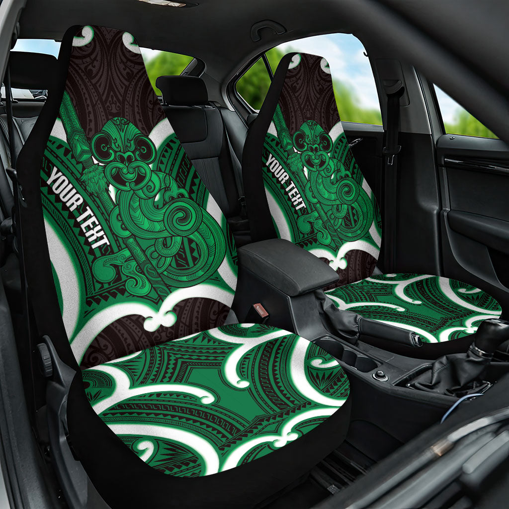 Kakariki Aotearoa Atua Tumatauenga Personalised Car Seat Cover Maori God Of War Tiki With Taiaha LT14 One Size Green - Polynesian Pride