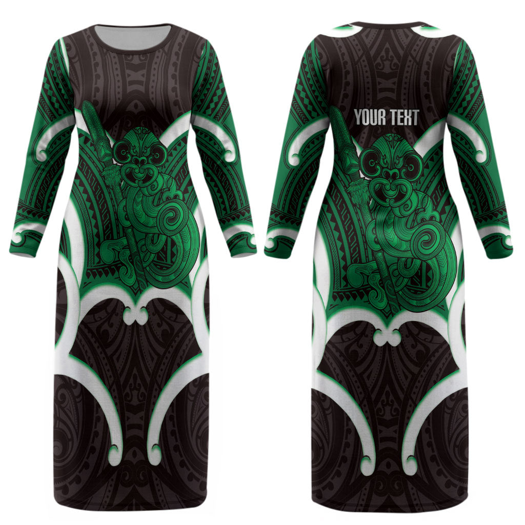 Kakariki Aotearoa Atua Tumatauenga Personalised Couples Matching Long Sleeve Bodycon Dress and Long Sleeve Button Shirt Maori God Of War Tiki With Taiaha LT14 - Polynesian Pride