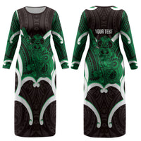 Kakariki Aotearoa Atua Tumatauenga Personalised Couples Matching Long Sleeve Bodycon Dress and Long Sleeve Button Shirt Maori God Of War Tiki With Taiaha LT14 - Polynesian Pride