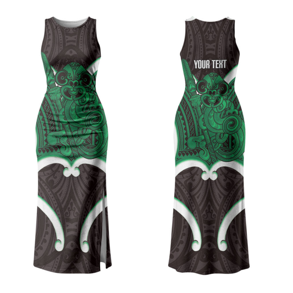 Kakariki Aotearoa Atua Tumatauenga Personalised Couples Matching Tank Maxi Dress and Hawaiian Shirt Maori God Of War Tiki With Taiaha LT14 - Polynesian Pride