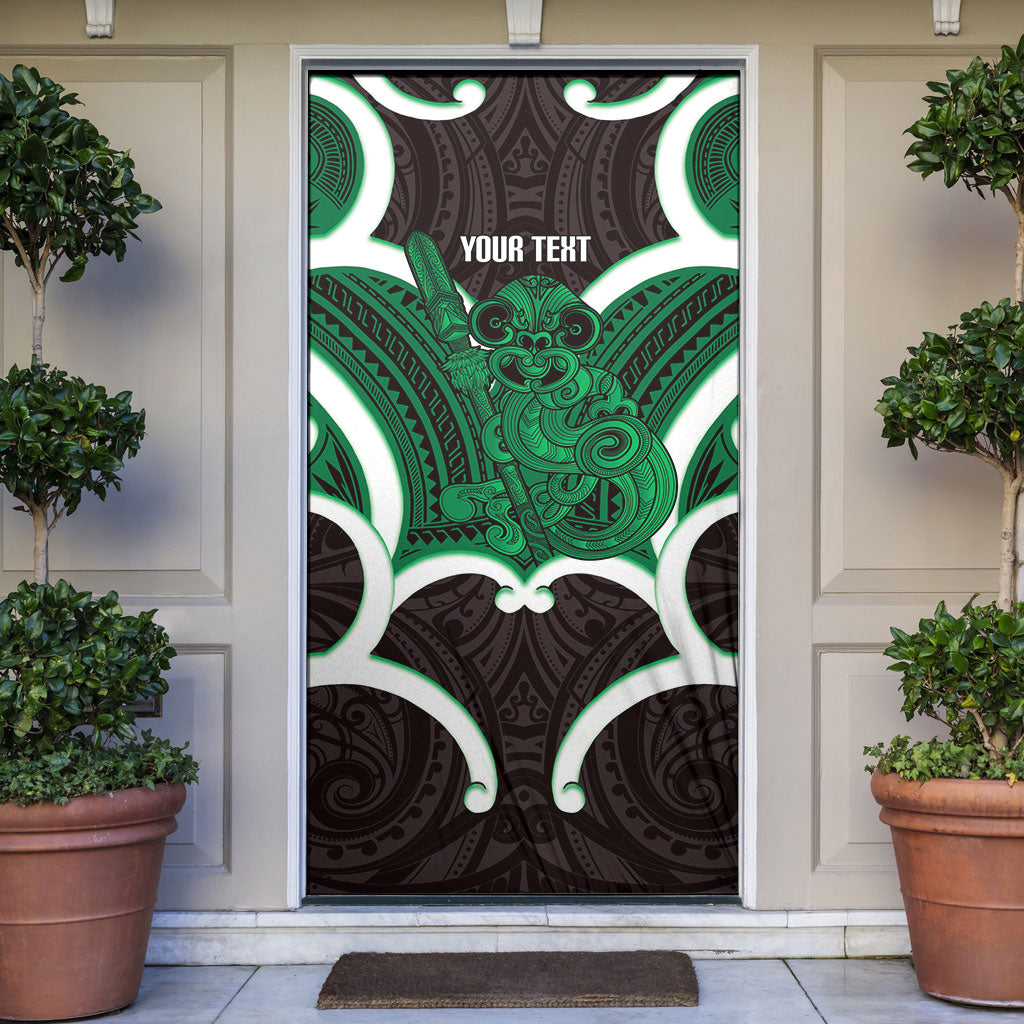 Kakariki Aotearoa Atua Tumatauenga Personalised Door Cover Maori God Of War Tiki With Taiaha LT14 Green - Polynesian Pride