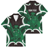 Kakariki Aotearoa Atua Tumatauenga Personalised Family Matching Off Shoulder Maxi Dress and Hawaiian Shirt Maori God Of War Tiki With Taiaha LT14 Dad's Shirt - Short Sleeve Green - Polynesian Pride