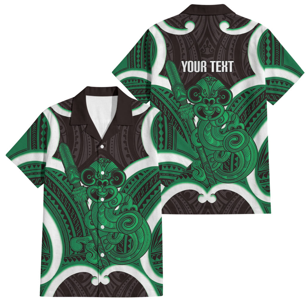 Kakariki Aotearoa Atua Tumatauenga Personalised Family Matching Summer Maxi Dress and Hawaiian Shirt Maori God Of War Tiki With Taiaha LT14 Dad's Shirt - Short Sleeve Green - Polynesian Pride