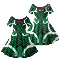 Kakariki Aotearoa Atua Tumatauenga Personalised Family Matching Tank Maxi Dress and Hawaiian Shirt Maori God Of War Tiki With Taiaha LT14 Daughter's Dress Green - Polynesian Pride