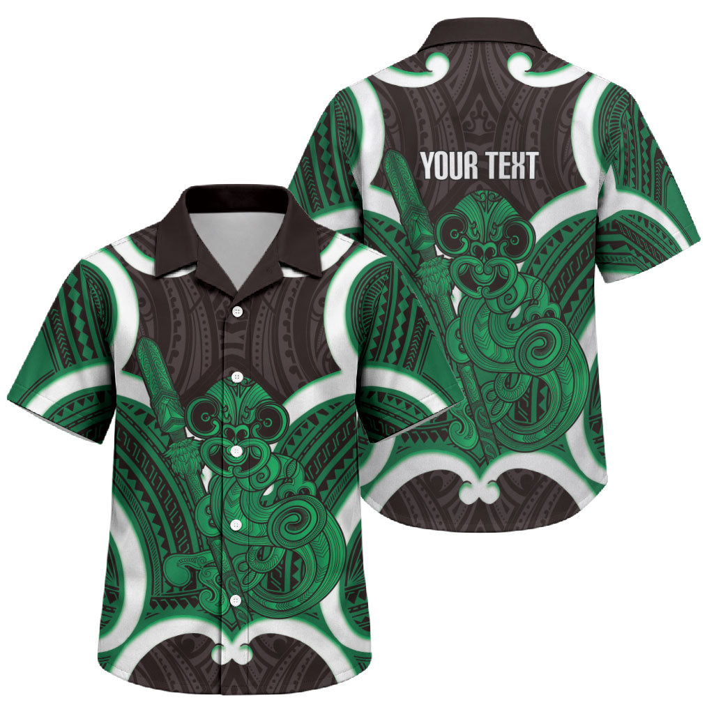 Kakariki Aotearoa Atua Tumatauenga Personalised Family Matching Tank Maxi Dress and Hawaiian Shirt Maori God Of War Tiki With Taiaha LT14 Son's Shirt Green - Polynesian Pride