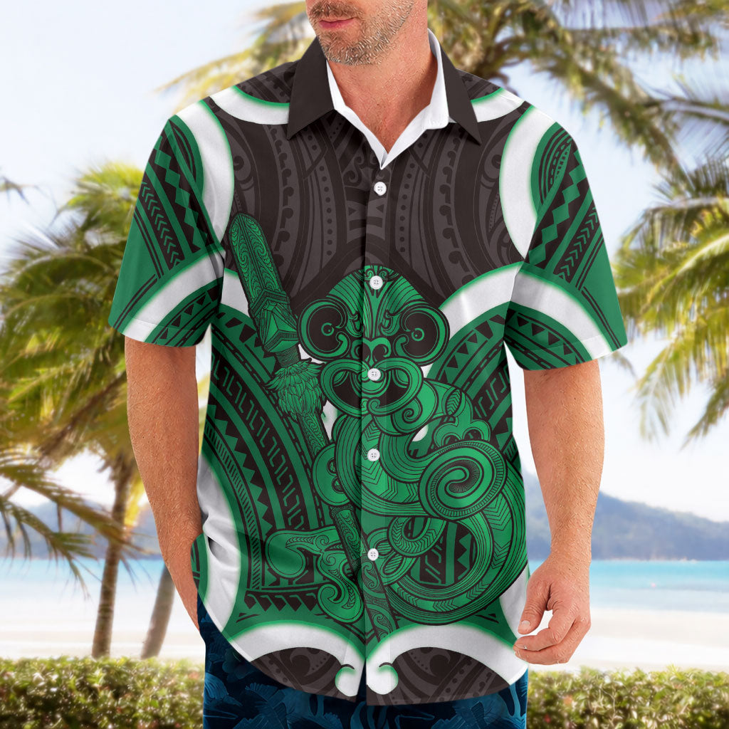Kakariki Aotearoa Atua Tumatauenga Personalised Hawaiian Shirt Maori God Of War Tiki With Taiaha LT14 - Polynesian Pride