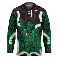 Kakariki Aotearoa Atua Tumatauenga Personalised Hockey Jersey Maori God Of War Tiki With Taiaha LT14 Unisex Green - Polynesian Pride
