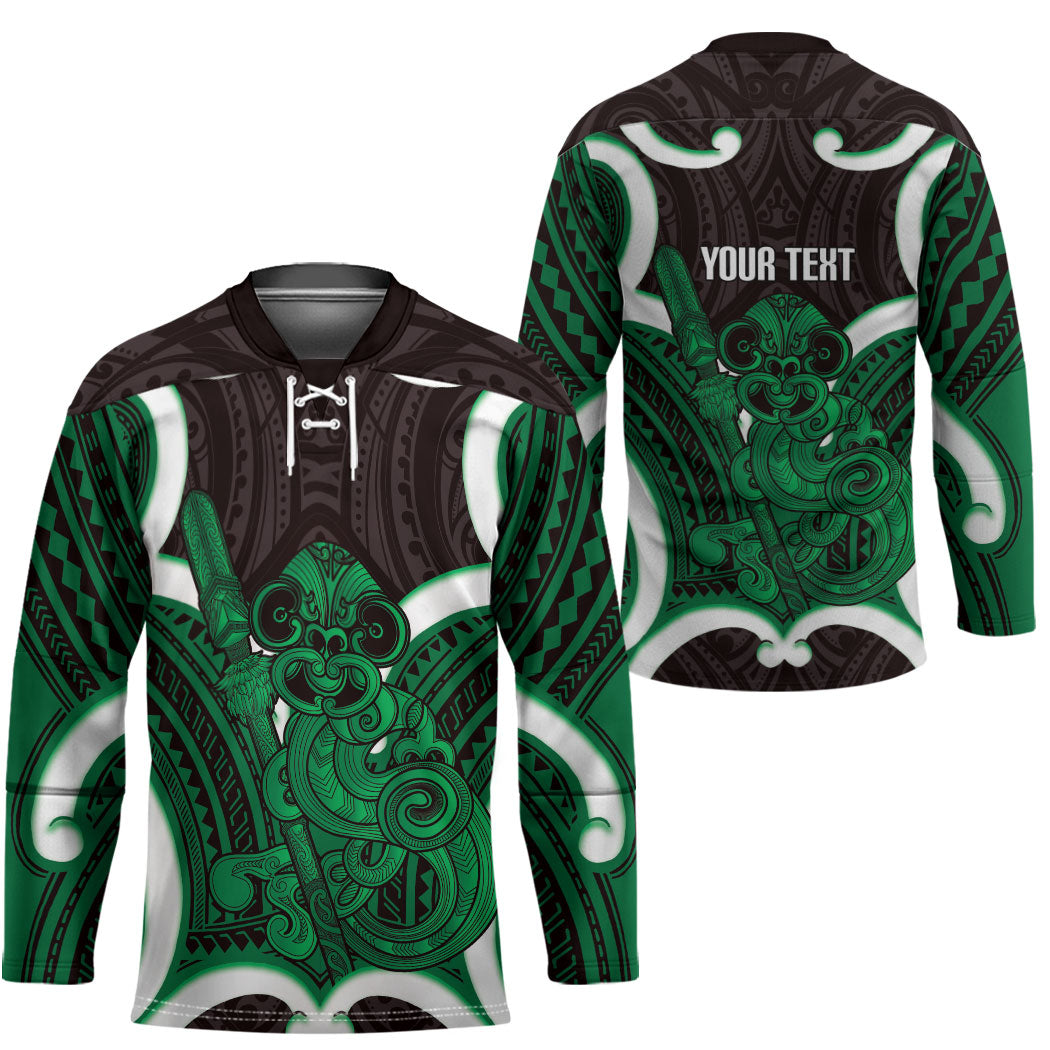 Kakariki Aotearoa Atua Tumatauenga Personalised Hockey Jersey Maori God Of War Tiki With Taiaha LT14 - Polynesian Pride