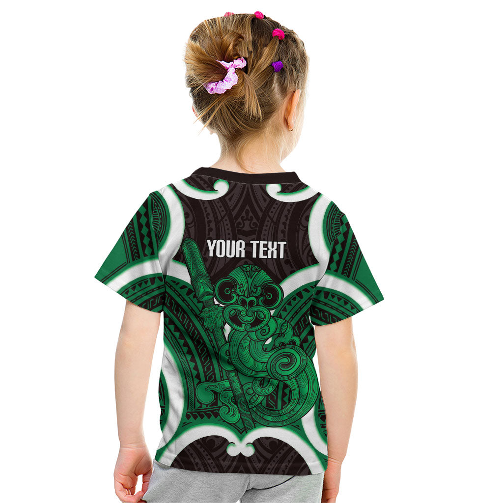 Kakariki Aotearoa Atua Tumatauenga Personalised Kid T Shirt Maori God Of War Tiki With Taiaha LT14 - Polynesian Pride