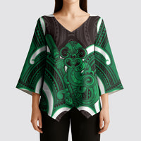 Kakariki Aotearoa Atua Tumatauenga Personalised Kimono Sleeve Blouse Maori God Of War Tiki With Taiaha LT14 - Polynesian Pride