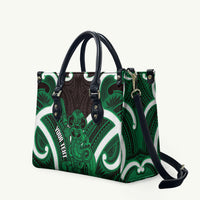Kakariki Aotearoa Atua Tumatauenga Personalised Leather Bag Maori God Of War Tiki With Taiaha LT14 Green - Polynesian Pride