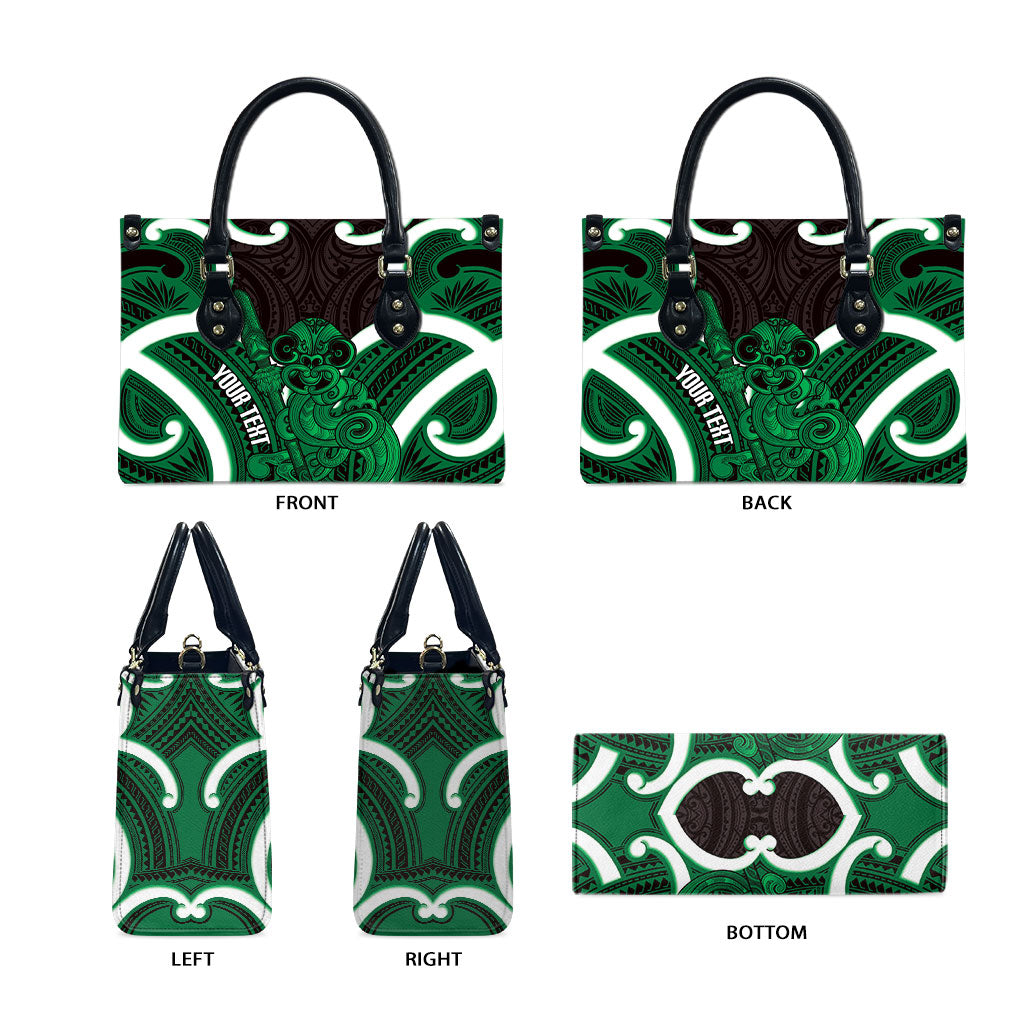 Kakariki Aotearoa Atua Tumatauenga Personalised Leather Bag Maori God Of War Tiki With Taiaha LT14 - Polynesian Pride