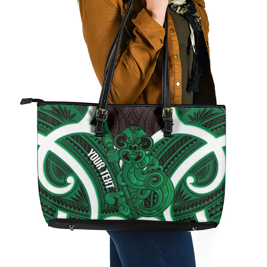 Kakariki Aotearoa Atua Tumatauenga Personalised Leather Tote Bag Maori God Of War Tiki With Taiaha LT14 - Polynesian Pride