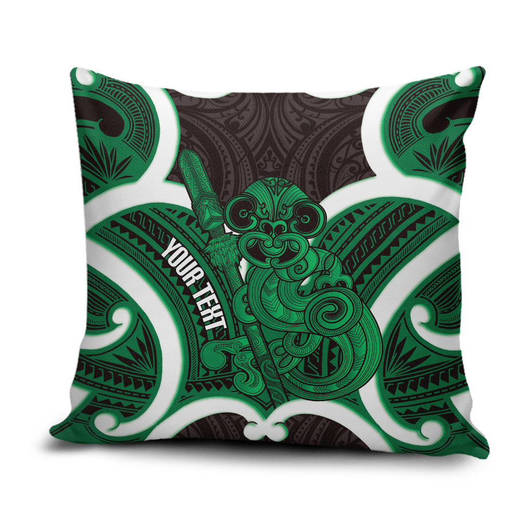 Kakariki Aotearoa Atua Tumatauenga Personalised Pillow Cover Maori God Of War Tiki With Taiaha LT14 Green - Polynesian Pride
