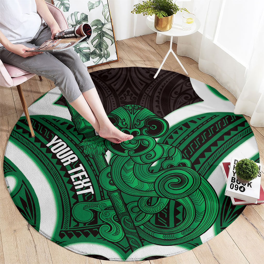 Kakariki Aotearoa Atua Tumatauenga Personalised Round Carpet Maori God Of War Tiki With Taiaha LT14 - Polynesian Pride