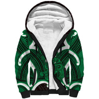 Kakariki Aotearoa Atua Tumatauenga Personalised Sherpa Hoodie Maori God Of War Tiki With Taiaha LT14 Unisex Green - Polynesian Pride