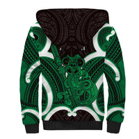 Kakariki Aotearoa Atua Tumatauenga Personalised Sherpa Hoodie Maori God Of War Tiki With Taiaha LT14 - Polynesian Pride