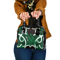 Kakariki Aotearoa Atua Tumatauenga Personalised Shoulder Handbag Maori God Of War Tiki With Taiaha LT14 One Size Green - Polynesian Pride
