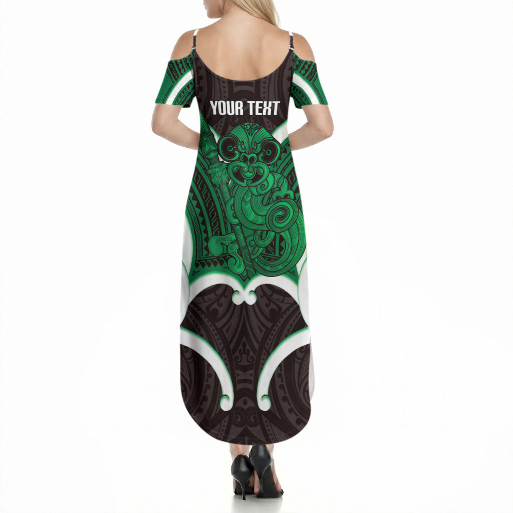 Kakariki Aotearoa Atua Tumatauenga Personalised Summer Maxi Dress Maori God Of War Tiki With Taiaha LT14 - Polynesian Pride