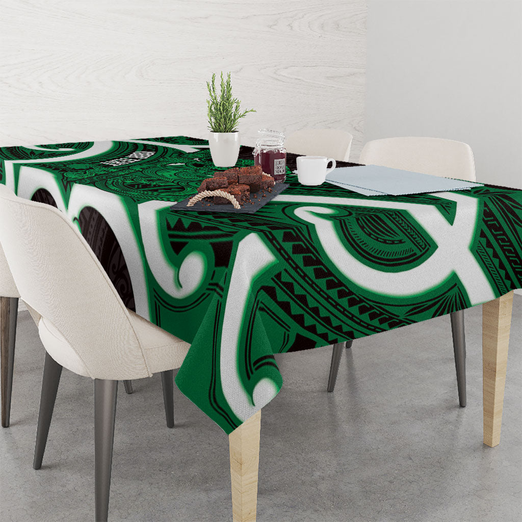 Kakariki Aotearoa Atua Tumatauenga Personalised Tablecloth Maori God Of War Tiki With Taiaha LT14 - Polynesian Pride