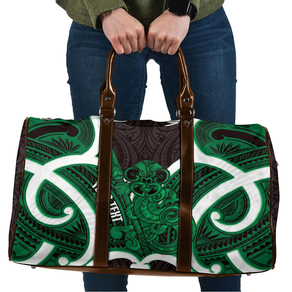 Kakariki Aotearoa Atua Tumatauenga Personalised Travel Bag Maori God Of War Tiki With Taiaha LT14 Green - Polynesian Pride