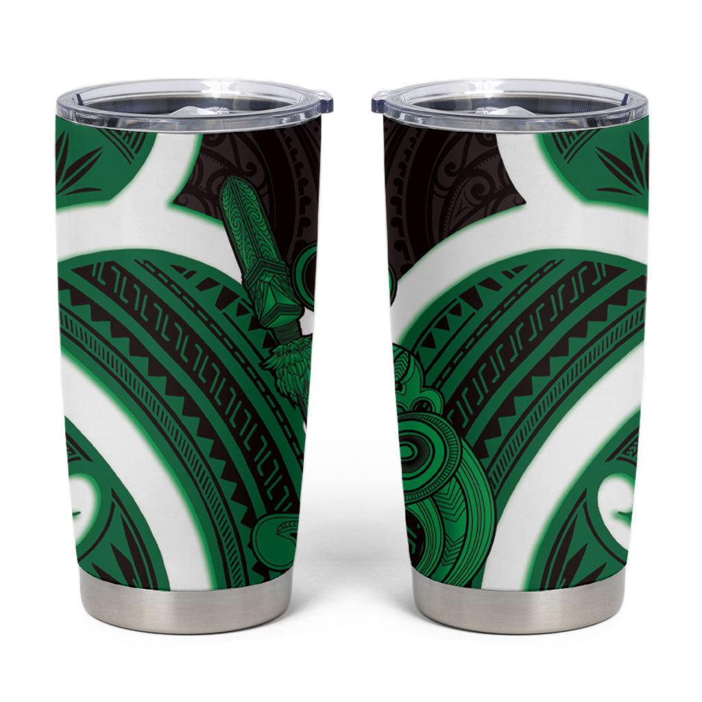 Kakariki Aotearoa Atua Tumatauenga Tumbler Cup Maori God Of War Tiki With Taiaha LT14 Green - Polynesian Pride