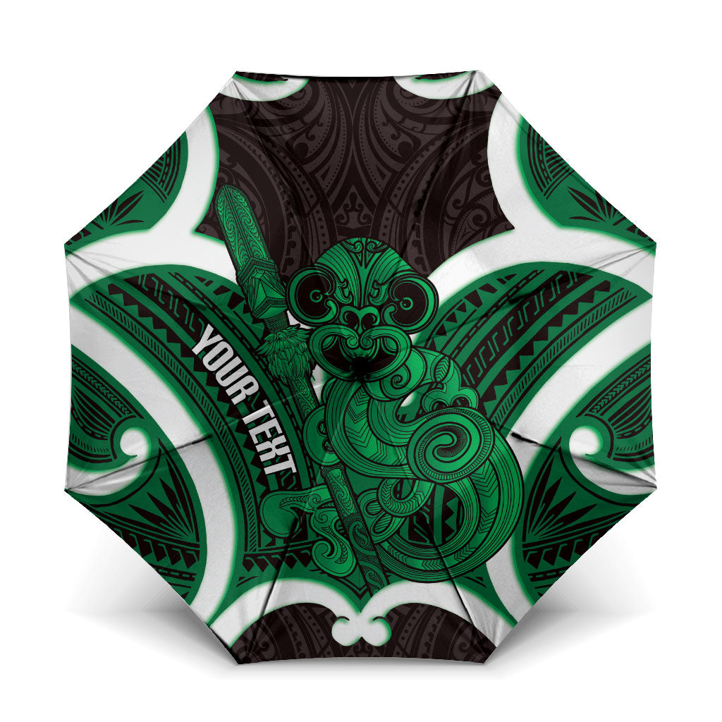 Kakariki Aotearoa Atua Tumatauenga Personalised Umbrella Maori God Of War Tiki With Taiaha LT14 One Size Folded 11.42 inch Opened Diameter 37.4 inch Green - Polynesian Pride