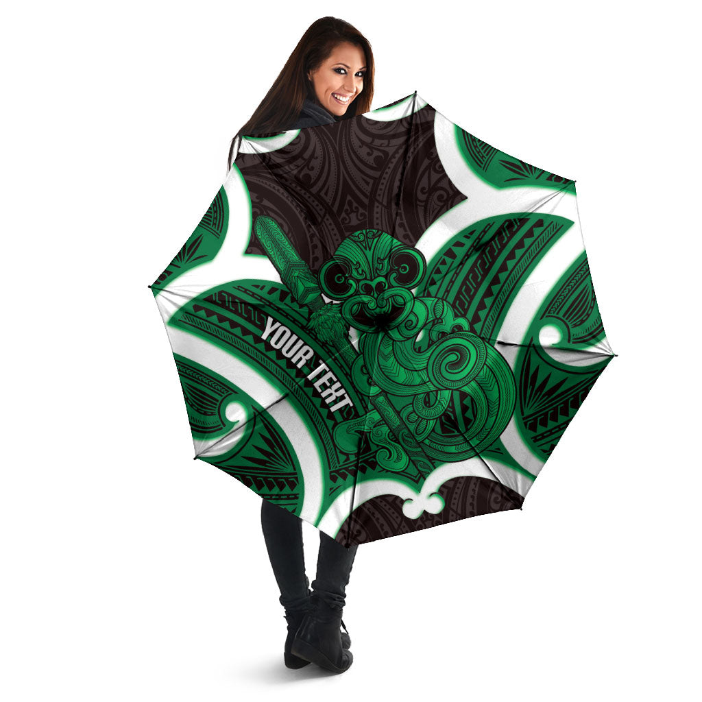 Kakariki Aotearoa Atua Tumatauenga Personalised Umbrella Maori God Of War Tiki With Taiaha LT14 - Polynesian Pride