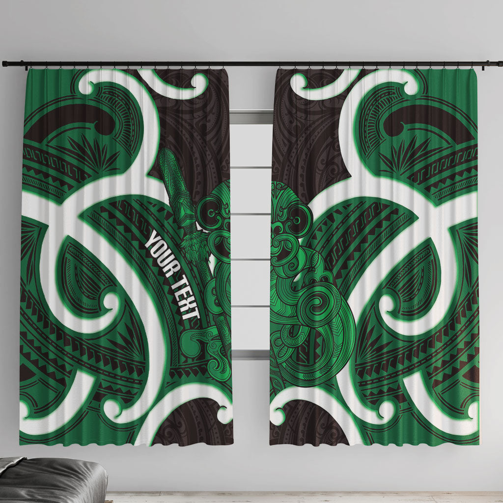 Kakariki Aotearoa Atua Tumatauenga Personalised Window Curtain Maori God Of War Tiki With Taiaha LT14 With Hooks Green - Polynesian Pride