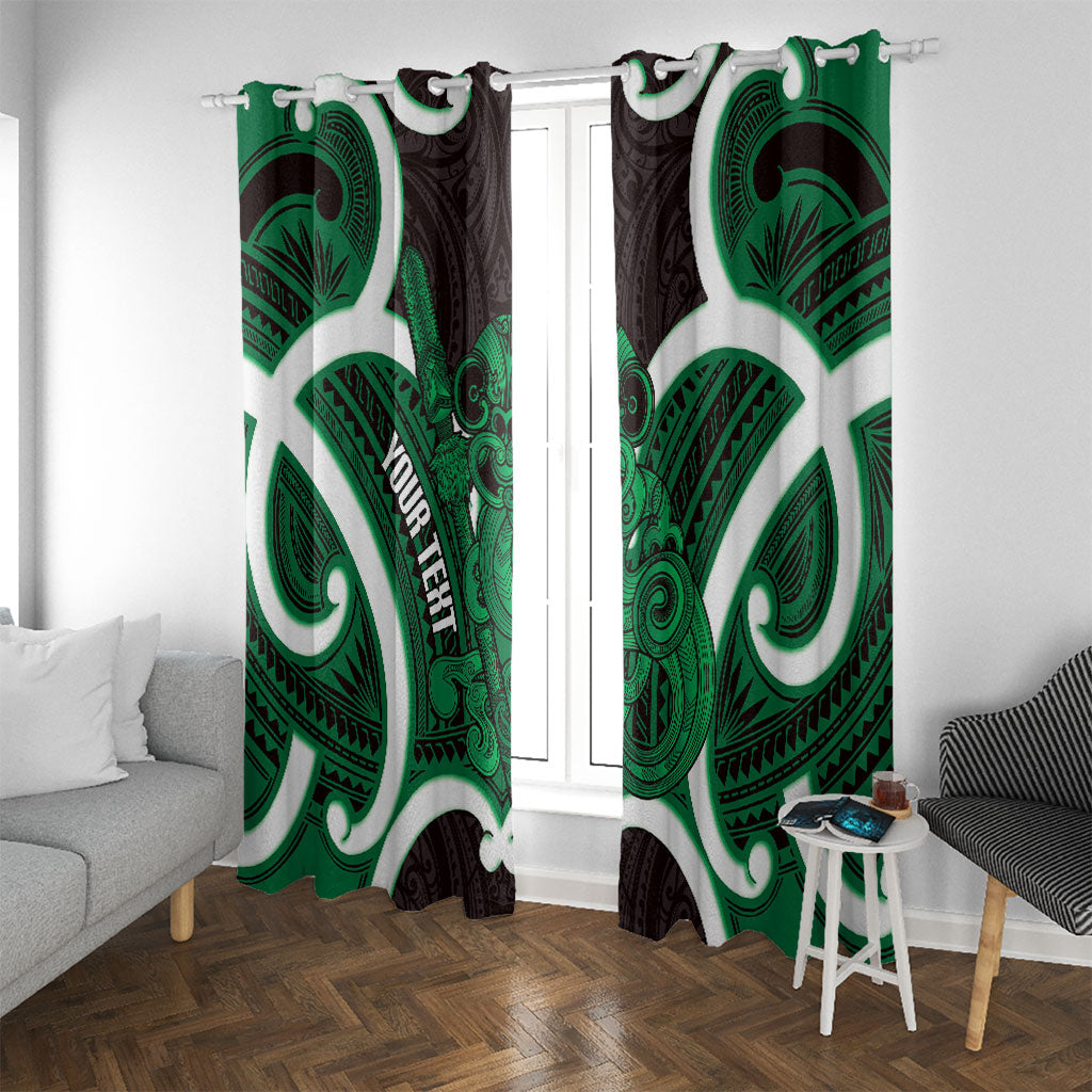 Kakariki Aotearoa Atua Tumatauenga Personalised Window Curtain Maori God Of War Tiki With Taiaha LT14 With Grommets Green - Polynesian Pride