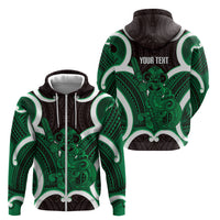 Kakariki Aotearoa Atua Tumatauenga Personalised Zip Hoodie Maori God Of War Tiki With Taiaha LT14 - Polynesian Pride