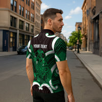 Kakariki Aotearoa Atua Tumatauenga Personalised Zipper Polo Shirt Maori God Of War Tiki With Taiaha LT14 - Polynesian Pride