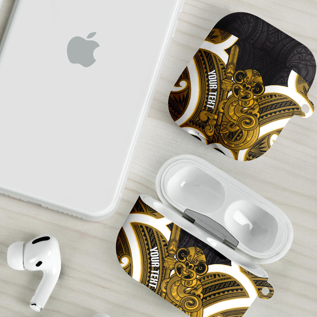 Kowhai Aotearoa Atua Tumatauenga Personalised AirPods Case Maori God Of War Tiki With Taiaha LT14 - Polynesian Pride