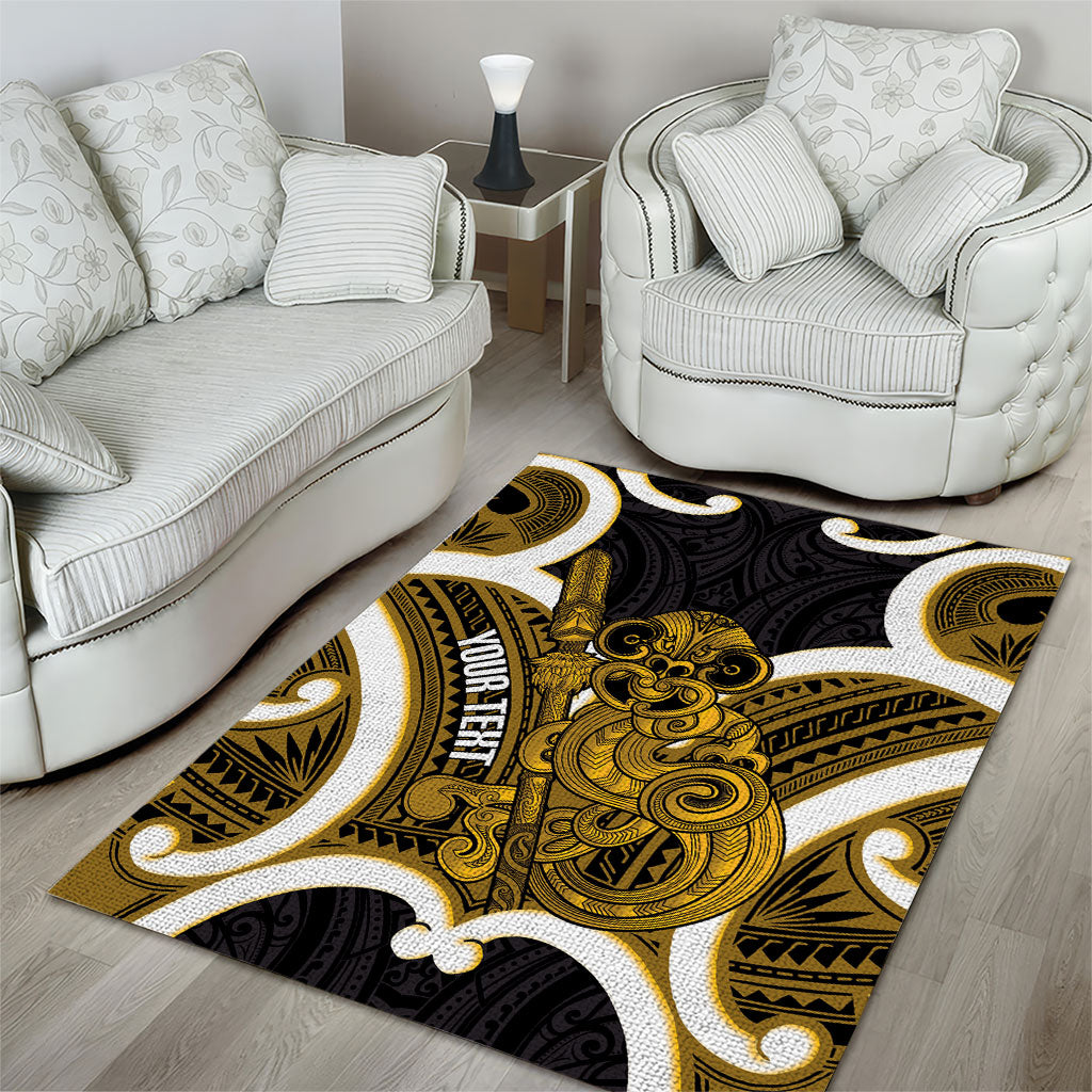 Kowhai Aotearoa Atua Tumatauenga Personalised Area Rug Maori God Of War Tiki With Taiaha LT14 - Polynesian Pride