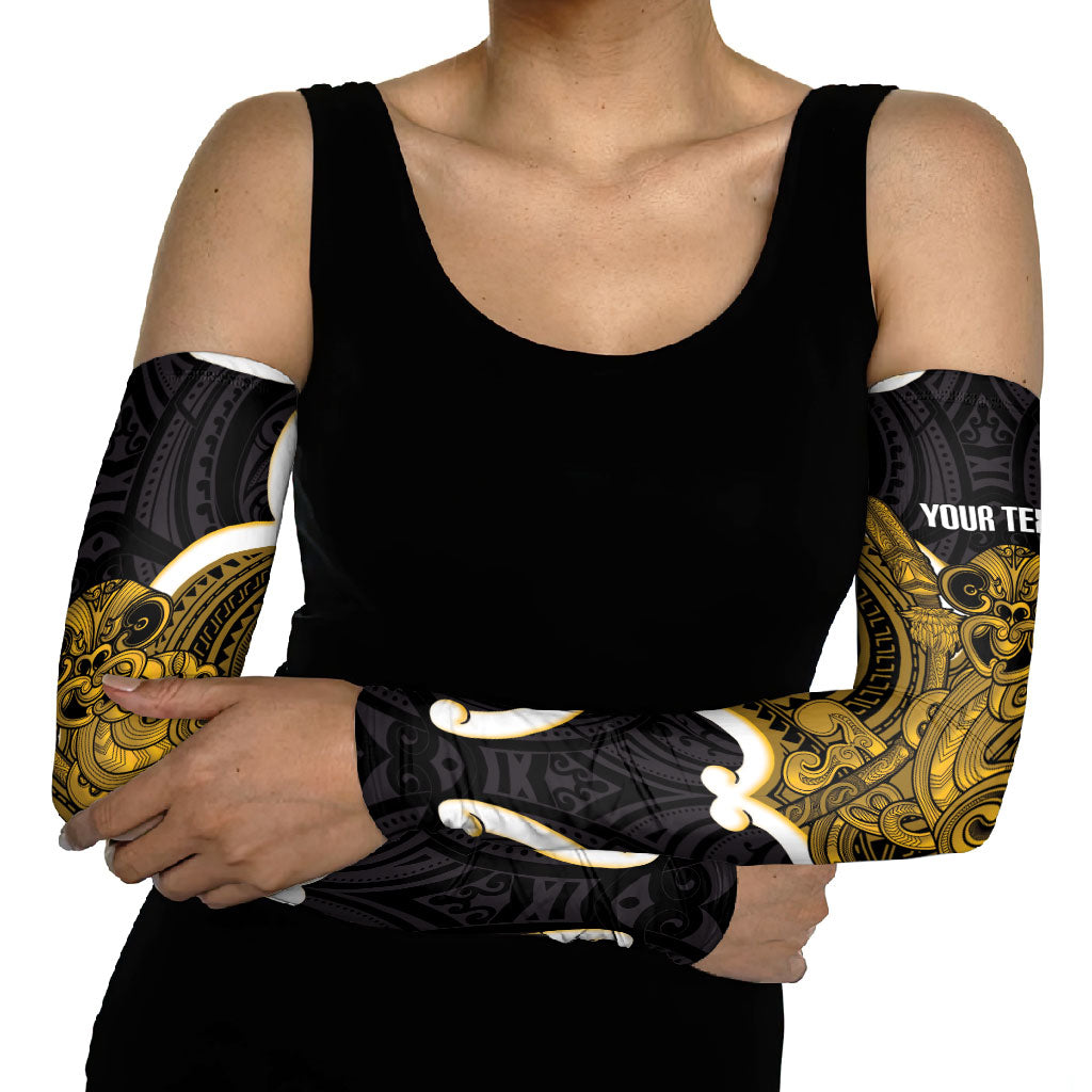 Kowhai Aotearoa Atua Tumatauenga Personalised Arm Sleeves Maori God Of War Tiki With Taiaha LT14 - Polynesian Pride